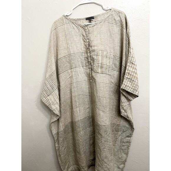 Oska OSFA Linen Shift Dress Maxi Lagenlook Patchwork Gray OS $475 Originally - Picture 1 of 9